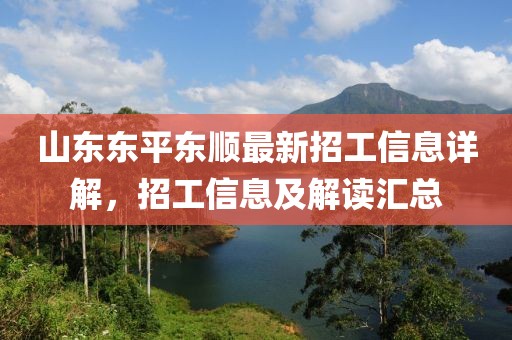 山東東平東順最新招工信息詳解，招工信息及解讀匯總